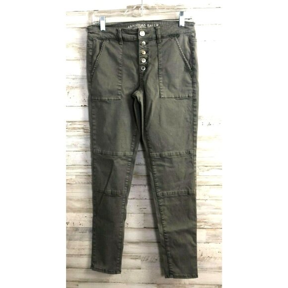 American Eagle Outfitters Pants - American Eagle Outfitters Women's Super Stretch Button-Up Jeggings Sz. 4 Olive